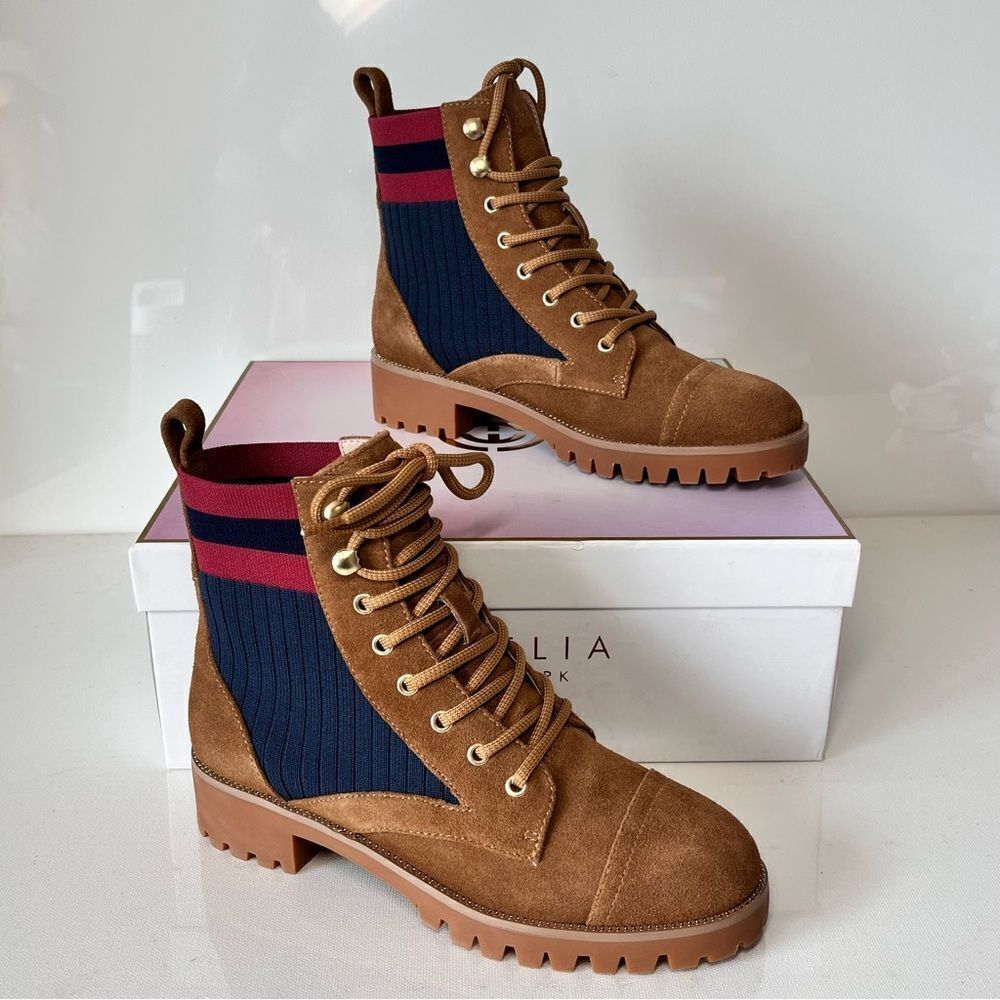 Cecelia New York Theo Knit Detail Lace-Up Boots